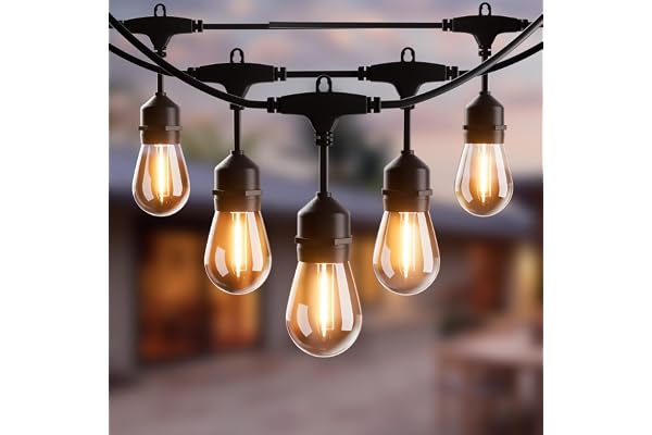 Yuucio 30M Guirlande Lumineuse Extérieure, LED Guirlande Guinguette IP65 Étanche Extérieur Intérieur Guirlande Lumineuse avec 30+2 S14 Plastique Ampoules pour Bistro Jardin Fête Cour Blanc Chaud