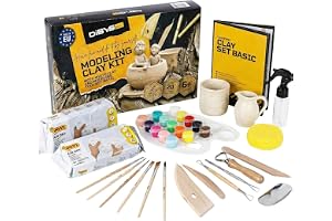 DIBYS Keramikset - DIY keramikset med modelleringsverktyg, lufttorkande vit lera, färg och penslar - Kreativt hobbyset - Pres