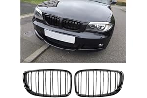 EXNEMEL Paraurti Anteriore Hood Griglia Rene, Nero Lucido Paraurti Anteriore Hood Griglia Rene per 1 serie E81 E82 E87 E88 2008-2013, Twin FIns Doppia griglia paraurti Griglia Grill