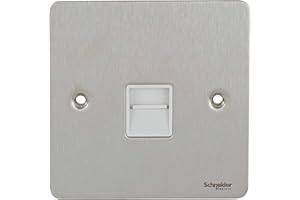Schneider Electric Ultimate Flat Plate - Single Telephone Socket, Secondary, GU7262WSS, Stainless Steel with White Insert