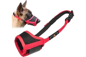 PUBIAO Maulkorb für Hunde, Maulkorb mit Klettverschluss Weich, Verhindert Beißen, Sicher Atmungsaktives Bellen und Kauen, mit Verstellbarer Schlaufe, Atmungsaktives Mesh - Rot, M