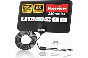LEOUS 2025 TV Aerial Indoor,300+ Miles Digital HDTV Freeview with Amplified Signal Booster,13.2ft High Performance Coax Cable and All Television VHF/UHF/DAB Radio/4K/1080P