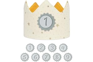 URAQT Cappellini Compleanno Bambini, Corona Compleanno Bambino con Numeri Intercambiabili da 0 a 9, Tessuto Cappello da Festa di Compleanno per Bambini
