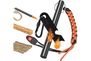 PoktWorld Accendifuoco strumento di sopravvivenza, pietra focaia con corda esca, cotone Lgniting, impermeabile fuoco selce può essere colpito 20000 volte per campeggio, escursionismo e emergenza