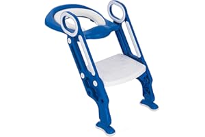 Hillington Foldable Toddler Potty Training Toilet Padding Seat with Soft Cushion and Sturdy Non-Slip Step Stool-Assistant for Toddler Child Toilet Trainer-Safe Comfortable for Boys and Girls(Blue)