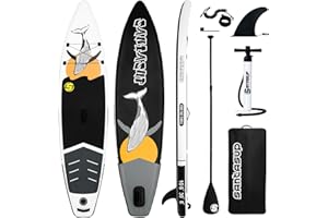Santasup Stand Up Paddle Planche de Surf Sup Gonflable Complet Accessoires Paddle Gonflable Pagaie Réglable, Pompe, Tapis Antidérapant, pour Adultes Pompe, Sac à Dos de Voyage ISUP