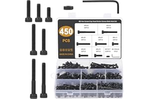 Gueenky 450 Stück Innensechskant Schrauben Kohlenstoffstahl, M5 x 12/16/20/25/30/35/40mm Zylinderschrauben mit Innensechskant Maschinenschrauben Schwarz Schrauben mit Muttern und Sechskantschlüssel