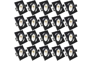 Yiahin Projecteurs Spot Encastrable GU10 Set, 20 Pièces Carré Cadre De Montage En Noir Avec Douille Céramique GU10 Pour Lampes, Carré, Ø 75 mm Orientable A 35°, Pour Lampes A LED Ou Halogènes