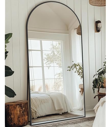Dewfig Full Length Mirror With Stand - 71x26 Inch Arched Floor Mirror, Aluminum Frame, HD Shatterproof Glass