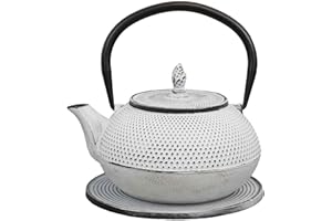 Teekanne Gusseisen Arare Weiß 1.2 Liter mit Gusseisen Untersatz und Edelstahl Sieb japanischer Stil