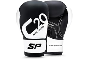 Starpro C20 Gants de Boxe en Cuir synthétique et Coussinets pour l'entraînement Professionnel en Muay Thai, Kickboxing, Fitness et Boxercise - Hommes et Femmes - 8 Oz 10 Oz 12 Oz 14 Oz 16 Oz