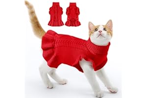 ALAGIRLS Zimowy sweter dla psa sukienka ubrania dla kotów, klasyczny czerwony golf sweter dla psa stroje pulower dzianina świąteczna świąteczna odzież dla zwierząt domowych, czerwony XS
