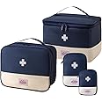 SOOFAM 4 PCS Portable First Aid Kit Empty，Emergencyy Medicine Storage Bag with Handle，Pill Manager Travel Bag， Reusable Medical Kits Empty Rescue Bag，Medicine Tools Travel Storage Bag (Blue)