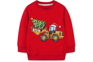 KOMI KYANISSOR Jungen Weihnachten Sweatshirts Junge Pullover Weihnacht Langarm Kinder Weihnachtskleidung Christmas Lang Shirt Bagger Excavator Dino Baumwolle 2-7 Jahre 92-122.