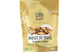 CIBO CRUDO CRUDO BIOLOGICO VEGAN Nueces de Brasil Ecologicas - 500g. Nuez de Brasil Bio Contiene Fibra Proteína Selenio y Minerales. Como Snack o Para Recetas. Para Vegetarianos y Veganos.