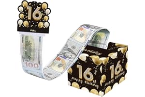 MIENOCOL 16th Birthday Money Box in Black Gold Pull Surprise Design - Cash Gift Presentation