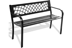 RELAX4LIFE Garden Bench, 2-3 Seater Metal Park Bench Loveseat with Armrests, Decorative Lattice Style Outdoor Furniture Patio Seat Chair for Porch, Yard and Lawn, 280KG Load Capacity, Black