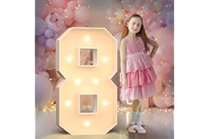 MIXIFOX 3FT Light Up Numbers Birthday Decorations for Girl Boy: Big Cardboard Number 8 for 8th 18th Wedding Anniversary Party Decor Baby Shower, Large Marquee Numbers Birthday Balloons Arch Kit Mosaic Pre-cut
