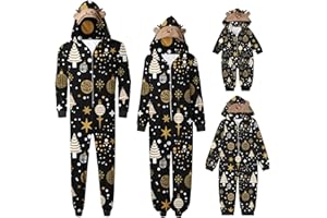 HAOLEI Weihnachten Pyjama Set mit Kapuze Einteiler Familie Set Jumpsuit Passender Weihnachtspyjama Paare Familien Schlafanzug Sale Christmas Nachtwäsche Lang Outfit Winter Damen Herren Kinder Hausanzug