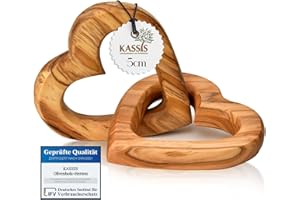 Kassis Geschenkartikel Olivenholz-Herzen für Brautpaar, zum Valentinstag, Jubiläum, Hochzeitstag, Geburtstag - verbundene Holz-Herzen - Hochzeitsgeschenk - (5 cm)