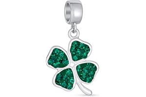 Bling Jewelry Good Luck Lucky 3D Red Lady Bug Irish Shamrock Leaf Enamel Green Heart Clover Charm Bead For Women Teens .925 Sterling Silver Fits European Bracelet