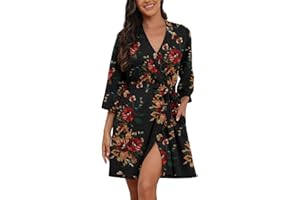 PrinStory Womens Dressing Gown Waffle Soft Kimono Robe V-Neck Short Knit Bathrobe Nightwear Sleepwear