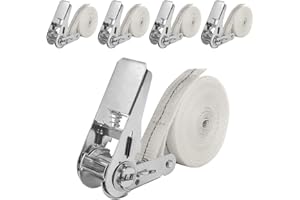 NIUXX 4 Pezzi Cinghie di Ancoraggio Con Cricchetto 6m, 25 mm, Carico 800 kg, Estremamente Robuste per il Fissaggio del Carico, Bianco