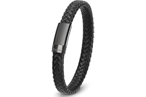 Casisto.J Läderarmband för män – klassiskt handgjort flätat manschettarmband med graverat magnetlås brett armband smycken gåv
