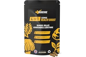 Biorevive Ultimate Health Boost Sea Moss, Shilajit, Lion's Mane and Ashwagandha Complex 60 Capsules Natural Energy, Focus, Immunity and Gut Health Support Wellness Supplement