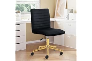 Hellove Schminktisch Stuhl Schreibtischstuhl mit Rädern, Drehstuhl Höhenverstellbar aus Samt, Armloser 360° Drehbar Homeoffice Chair, Schminkhocker mit Rückenlehne für Schlafzimmer Wohnzimmer,Schwarz