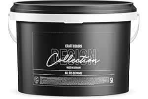Craft Colors® 5L hochwertige Wandfarbe edelmatt, Kreidefarbe made in Germany, DESIGN Collection No.995 schwarz, Tiefschwarz