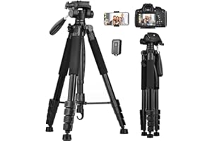 LINKCOOL 74 Inch Tall Tripod for Canon Nikon Sony - Lightweight Aluminum Camera Stand With Detachable Head, Remote Shutter & Phone Mount for Vlog Live Streaming