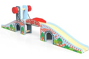 LIBOON Train Accessories Wood Train Lifting Bridge for Wooden Tracks, Compatible with Thomas, Brio, Chuggington Railway System