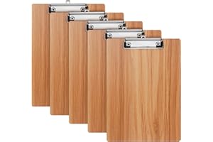 SOYIRI A4 Portapapeles de Madera con Pinza,5 Piezas Portapapele con Agujero Colgante,Clipboards Tablero de Escritura