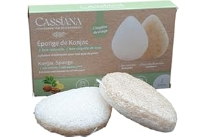 Éponge de Konjac visage Cassiana - Démaquillant double face, Nettoyant et Exfoliant - Fibres végétales 100% naturelles. Parfait pour oxygéner la peau. Diminue l'acné. Forme goutte d'eau (lot de 2)