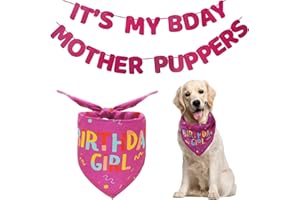 CHONGNING Dog Birthday Party Supplies, Dog Birthday Bandana, Happy Birthday Banner,Triangle Scarf, for Pet Boy/Girl, Party Accessories (Pink)