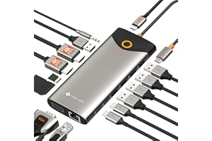 NOVOO Docking Station, 15 in 1 USB C HUB with Dual 4K@60Hz HDMI, One-Click Screen-Off Button, USB C&USB A Ports, 100W PD, RJ45, SD/TF and Audio, Laptop Docking Station for MacBook/Dell/HP/Lenovo/ASUS