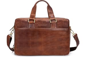 Marc Peter® Sydney Lehrertasche Herren Leder Aktentasche Laptoptasche Bürotasche Businesstasche groß XXL Umhängetasche Bräun