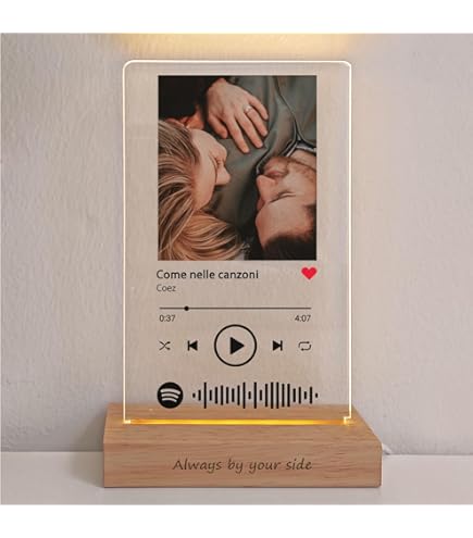 Wanapix Placca 3D Luminosa Personalizzata Con Foto E Testo - Regalo Originale Con Luce LED Bianca, Cavetto USB Incluso, Forma Cuore