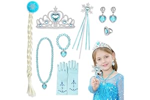 CAPANEUS Princesse Accessoires Filles，Déguisement Princesse Fille avec Baguette Magique, Gants ,Tresse ,Perruque, Couronne ,Collier ,Bracelet, Bague ,Boucles d'Oreilles pour Fête d'anniversaire Carnaval Halloween 3-10 ans