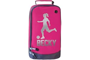 ABSOLUTELY TOP Personalised Girls Football Boot Bag Kids Footballer Sports School Pe Kit Gift, Bubblegum Pink/Metallic Silver Print