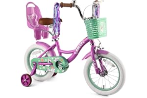 RULLY Bicicletta per bambina 12–16 pollici con rotelle, cestino e seggiolino bambola – Bici per bambini multicolore 2–6 anni