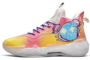 Bolognifi Chaussures de Basket-Ball fluorescentes for Hommes, Chaussures de Sport Ultra légères antidérapantes, Chaussures d'entraînement de Style Graffiti (Color : Yellow, Size : 37 EU)