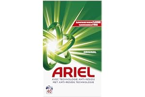 Ariel Lessive Poudre Dissolution Rapide 2.2kg, 40 Lavages, Original, Avec technologie anti-résidu, élimine les taches en 1 seul lavage