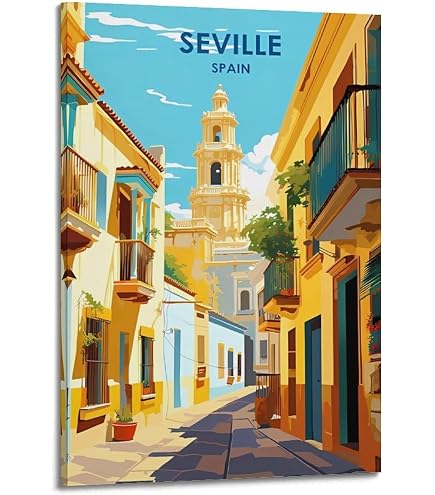Poster Vintage De Séville Espagne 20x30 Cm - Affiche Toile Pour Décoration Murale Intérieure, Style Rétro Voyage - 5