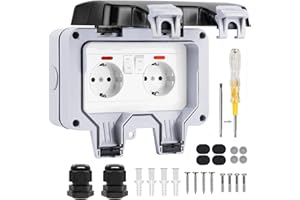 Powerole Upgrade-Außensteckdose Wasserdicht Steckdose IP66 mit Schalter Kontrollleuchte,Outdoor Steckdose Gartensteckdosen Aussen Wasserdicht Staubdicht Wetterfest