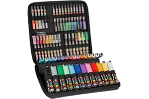 uni-ball 186808 - POSCA Marker Case con 60 pennarelli acrilici, adatti a molte superfici, punte e colori diversi