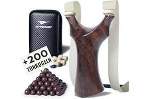 ‎ZETTERRANK Zetterrank Ebenholz Zwille Steinschleuder Bundle Set,Holz Slingshot Schleuder mit Gummiband,Einfache Gummiband-Anbindung,Zwille für Erwachsene mit Ersatzgummi und Tonkugeln. (Eckig, Ebenholz)