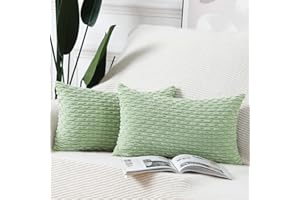Madizz Pack of 2 Boho Corduroy Cushion Covers 12x20 inch, 30x50 cm, Light Green Soft Decorative Throw Pillow Covers for Bedroom Sofa Pillow Shell