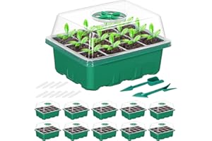 Fippy 10 Stück Zimmergewächshaus Anzuchtkasten, Mini Gewächshaus Anzuchtkasten 120 Zellen Anzucht Sämling Starter mit 10 Pflanzenetiketten, für Sämling Pflanze, Grün